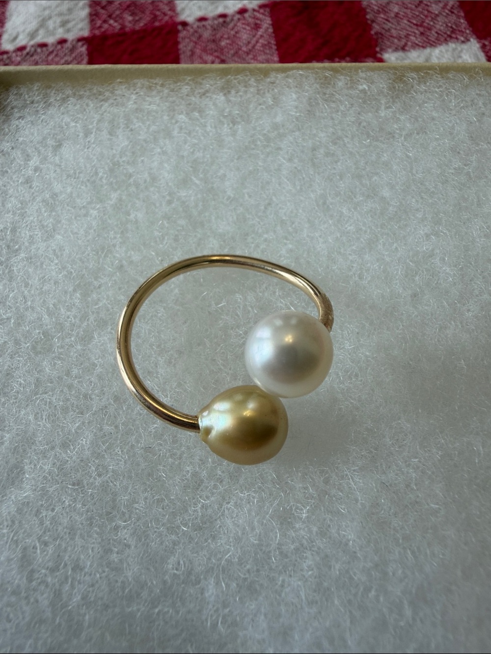 South Sea and White Edison Pearl Open Ring - Goldfilled- SZ 8